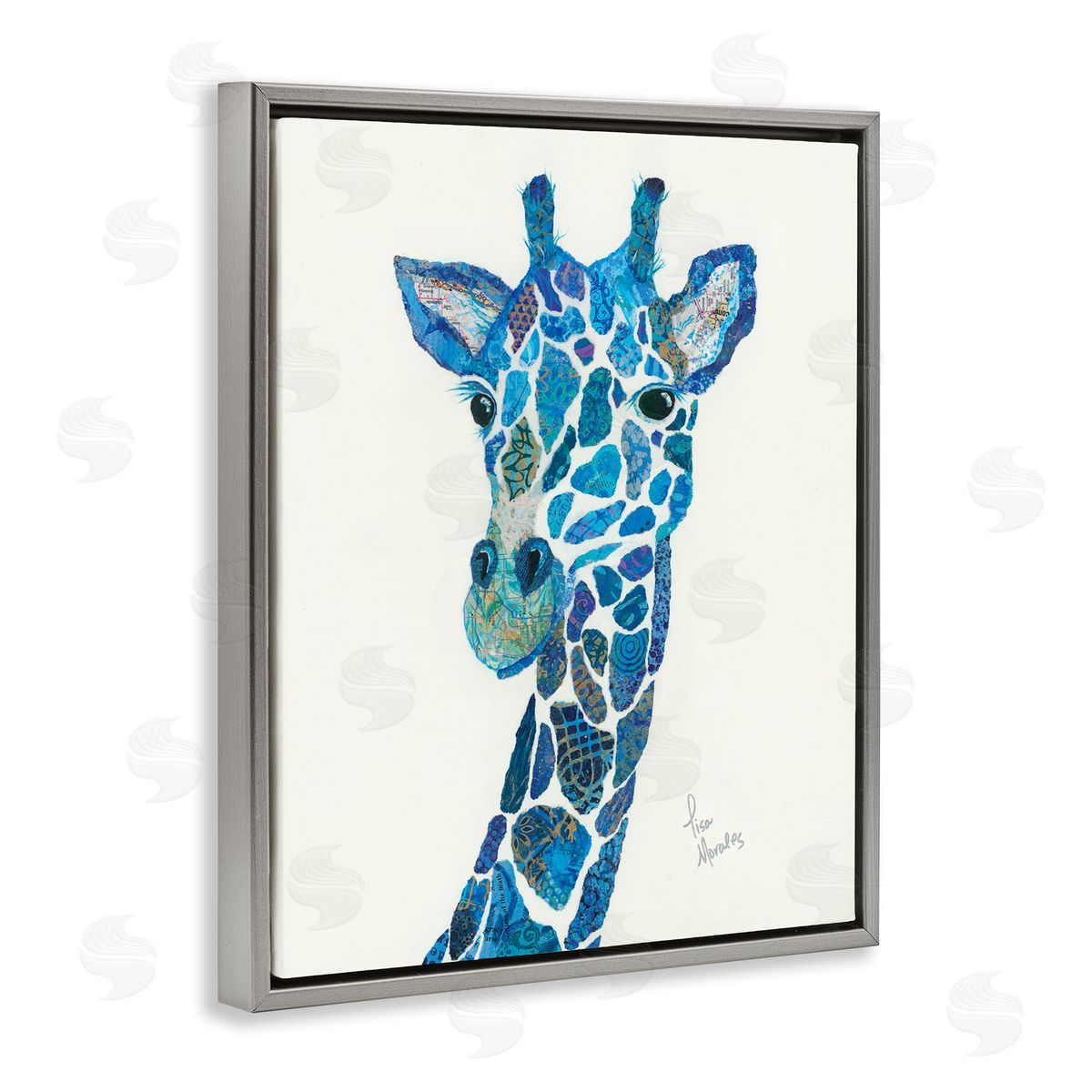 Lisa Morales Blue Giraffe Varied Assortment Animal Painting Gray Floating Frame Canvas Wall Art Print