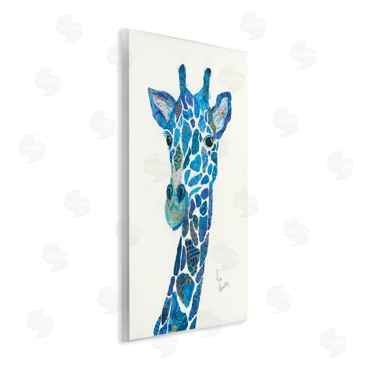 Lisa Morales Blue Giraffe Varied Assortment Animal Painting Wall Plaque Art Print