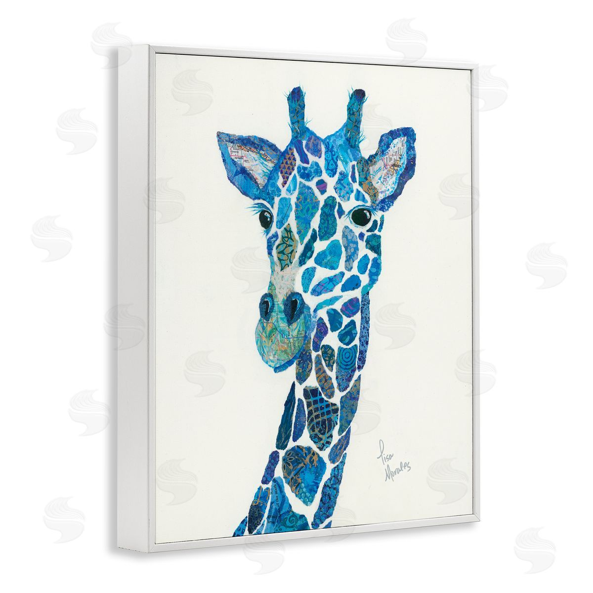Lisa Morales Blue Giraffe Varied Assortment Animal Painting White Framed Giclee Wall Art Print