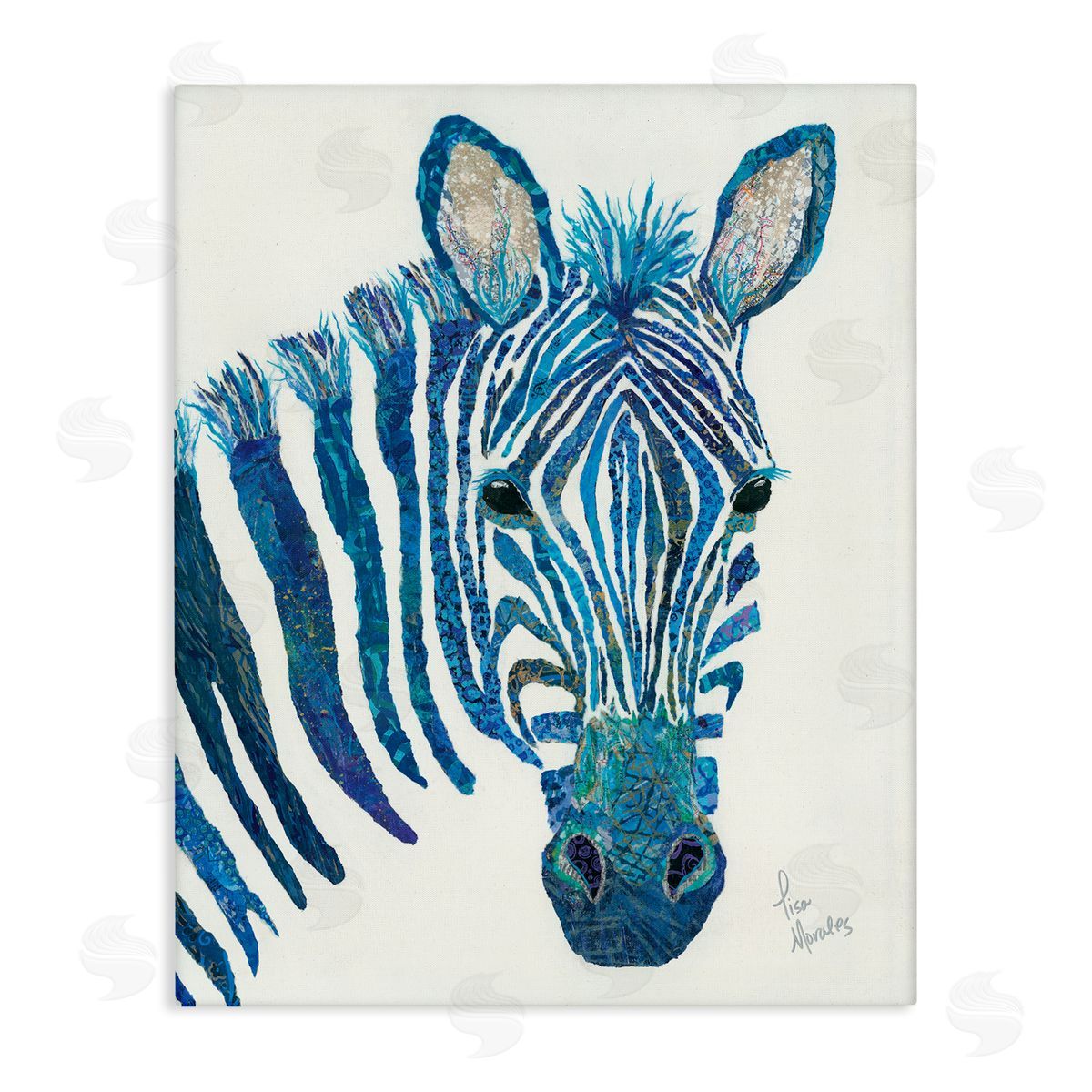 Lisa Morales Blue Zebra Stripes Wildlife Portrait  Stretched Canvas Wall Art Print