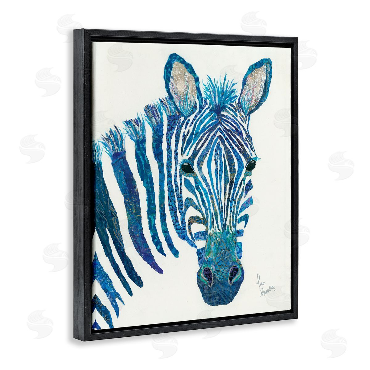 Lisa Morales Blue Zebra Stripes Wildlife Portrait  Black Floating Frame Canvas Wall Art Print