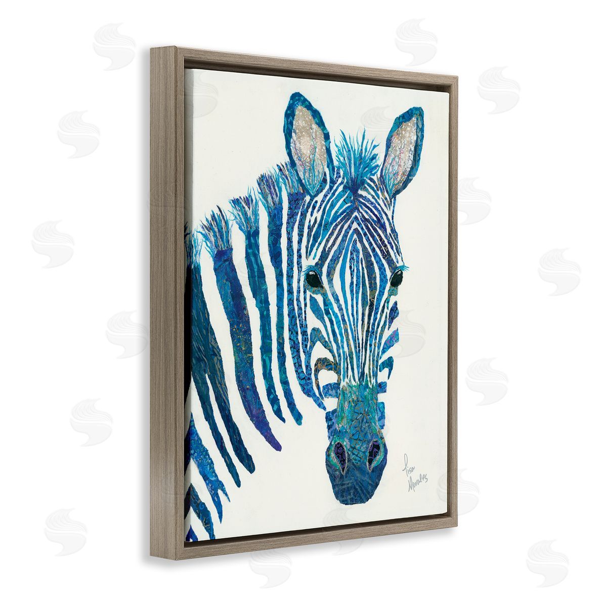 Lisa Morales Blue Zebra Stripes Wildlife Portrait  Brown Floating Frame Canvas Wall Art Print
