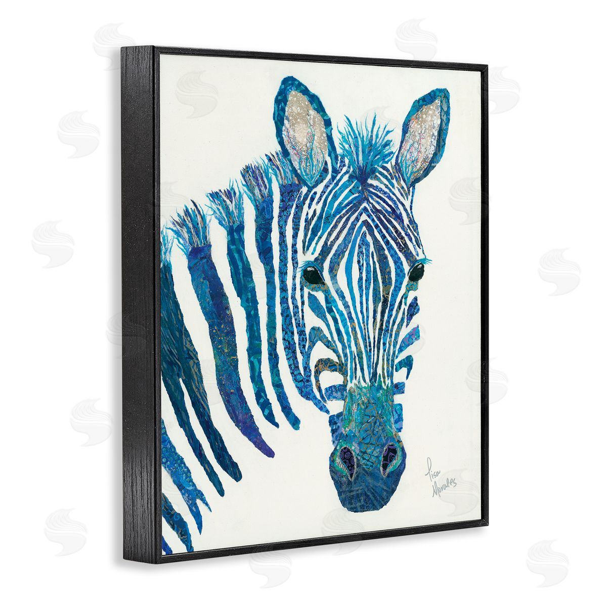 Lisa Morales Blue Zebra Stripes Wildlife Portrait  Black Framed Giclee Wall Art Print