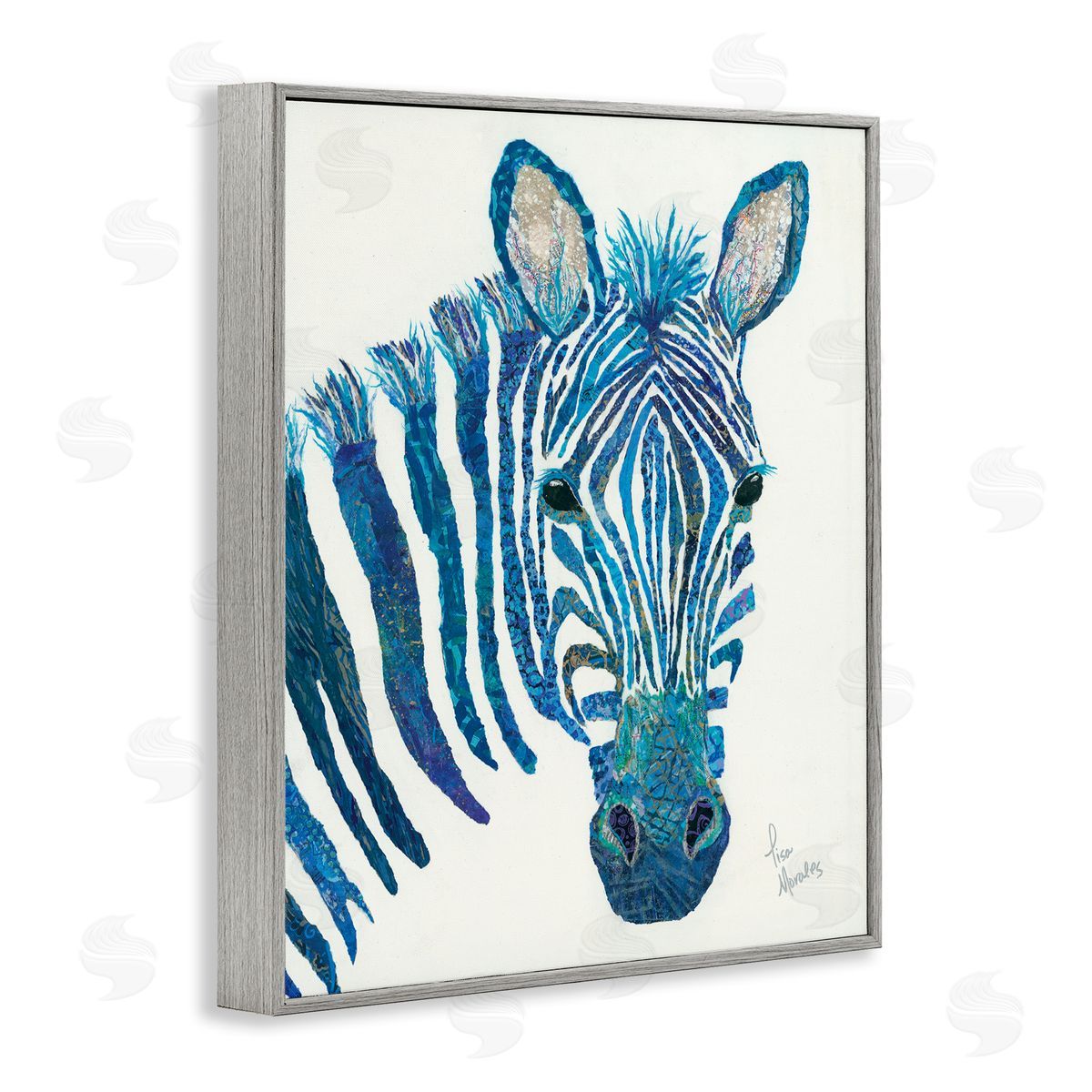 Lisa Morales Blue Zebra Stripes Wildlife Portrait  Gray Framed Giclee Wall Art Print
