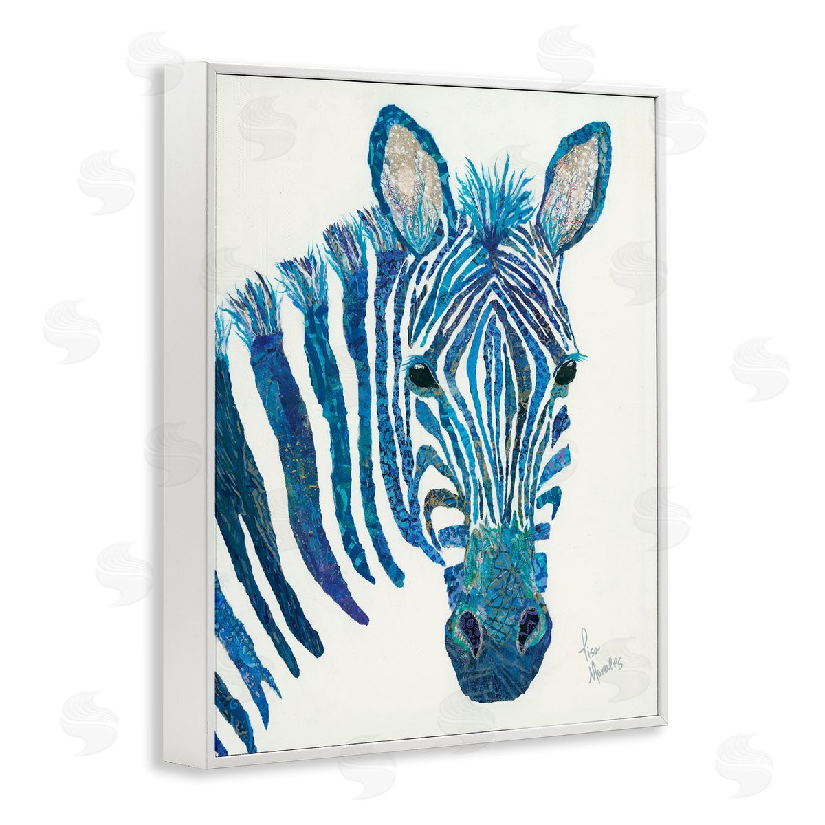 Lisa Morales Blue Zebra Stripes Wildlife Portrait  White Framed Giclee Wall Art Print