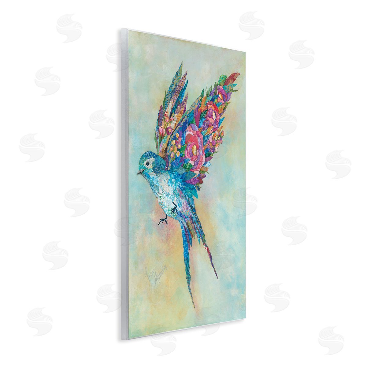 Lisa Morales Botanical Swallow Floral Blossom Wings Bird Painting Wall Plaque Art Print