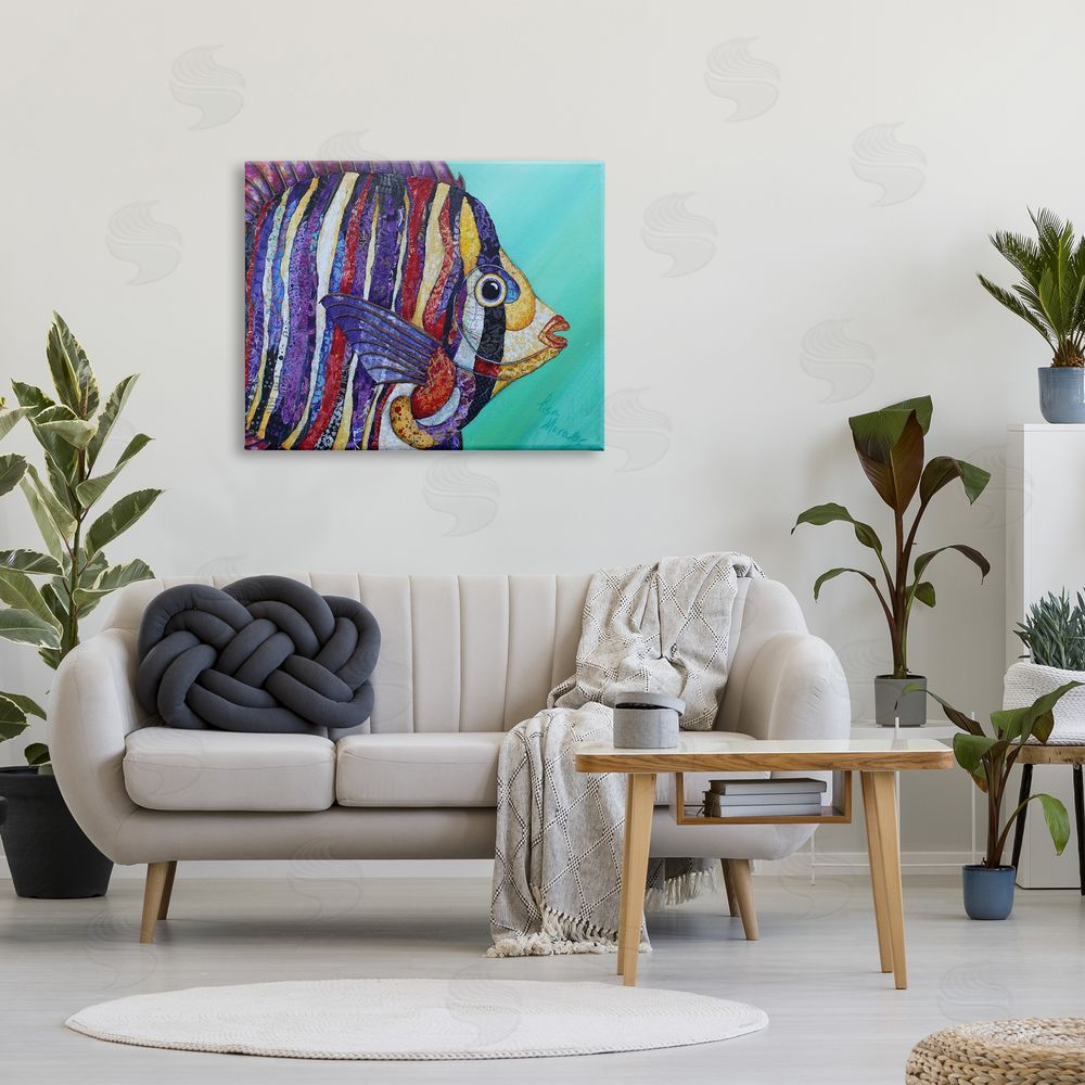 Lisa Morales Broad Fin Varied Layered Stripes Aquatic Fish Canvas Wall Art Print in Room