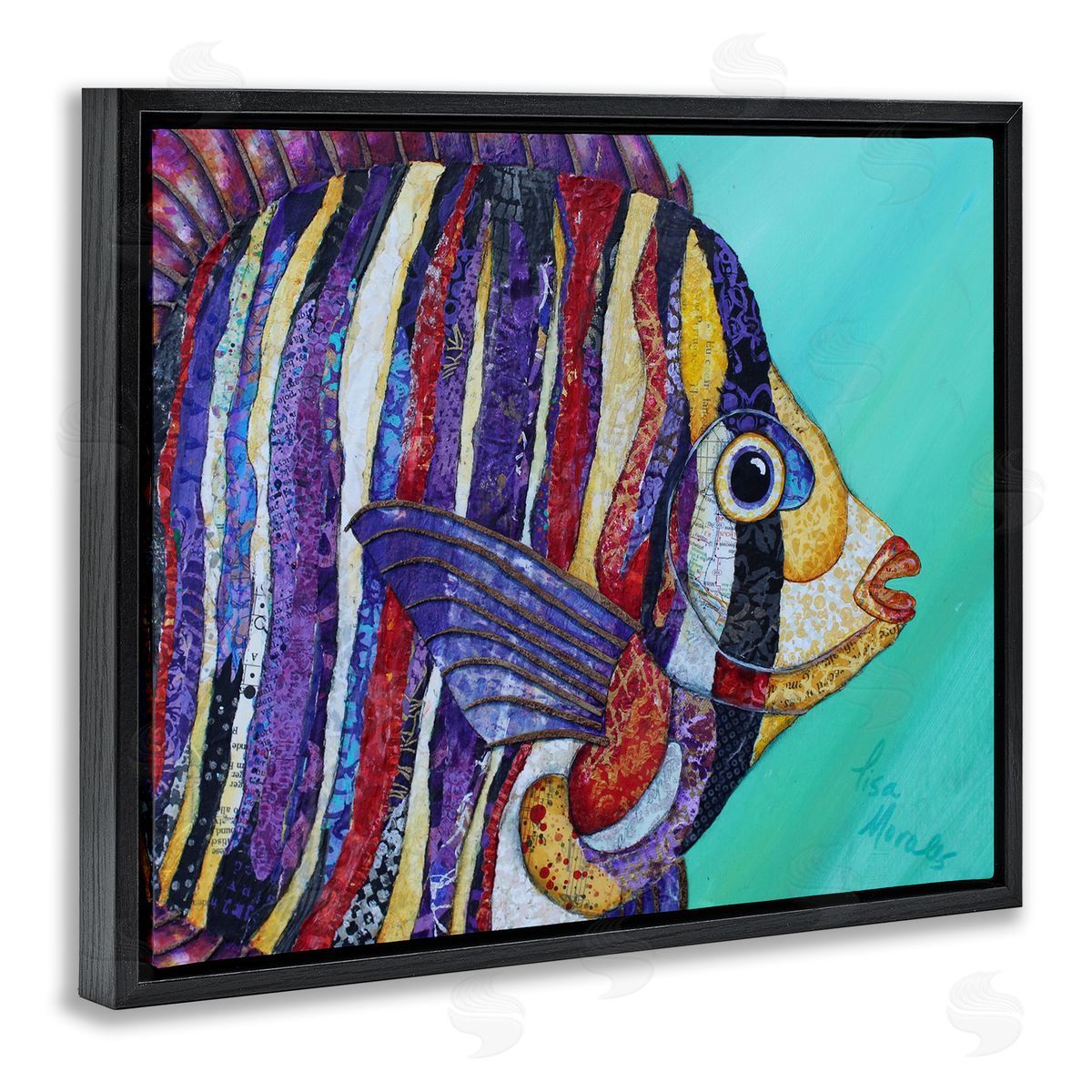 Lisa Morales Broad Fin Varied Layered Stripes Aquatic Fish Black Floating Frame Canvas Wall Art Print