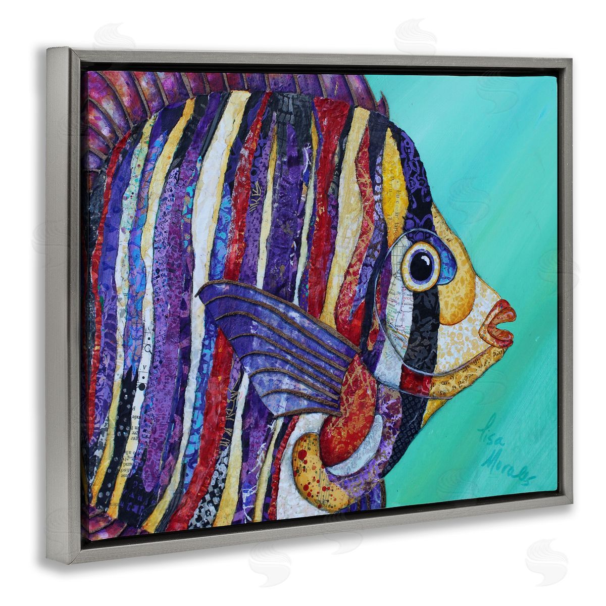 Lisa Morales Broad Fin Varied Layered Stripes Aquatic Fish Gray Floating Frame Canvas Wall Art Print