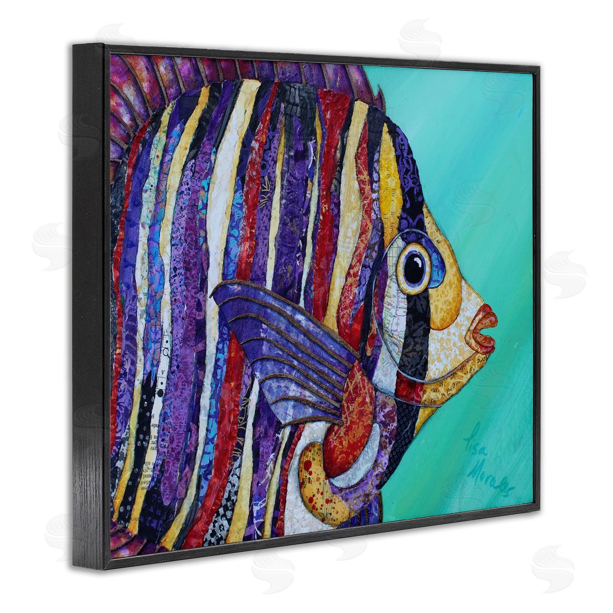 Lisa Morales Broad Fin Varied Layered Stripes Aquatic Fish Black Framed Giclee Wall Art Print
