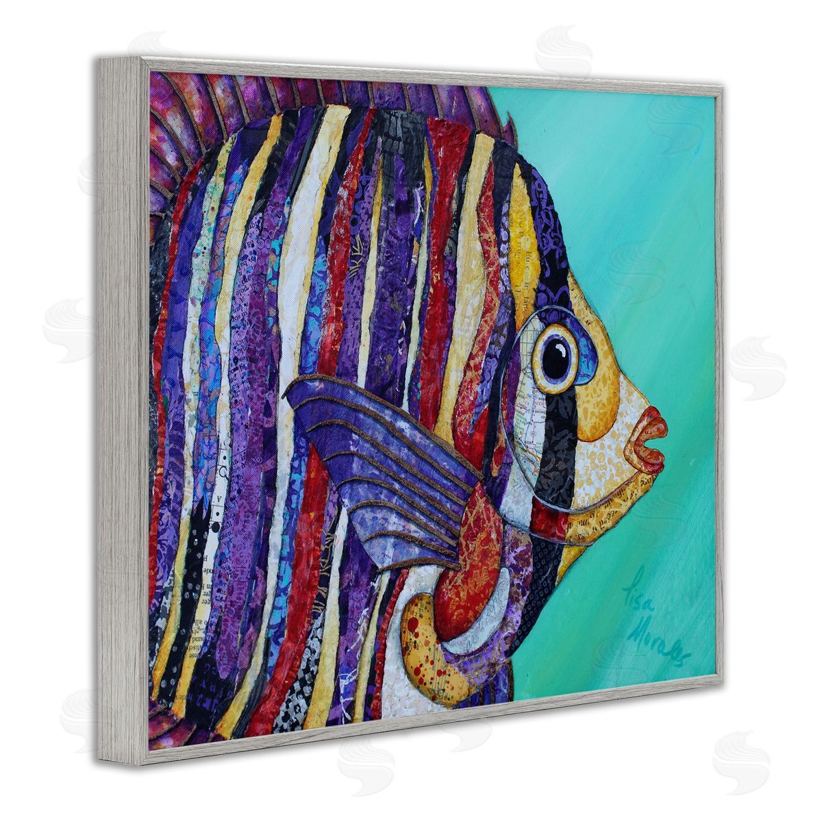 Lisa Morales Broad Fin Varied Layered Stripes Aquatic Fish Gray Framed Giclee Wall Art Print