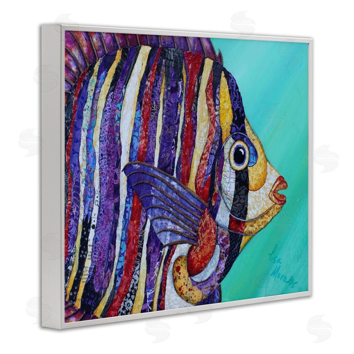Lisa Morales Broad Fin Varied Layered Stripes Aquatic Fish White Framed Giclee Wall Art Print