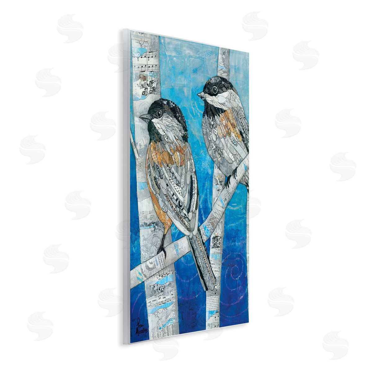 Lisa Morales Chickadees Perched Layered Ephemera Animal Birds  Wall Plaque Art Print