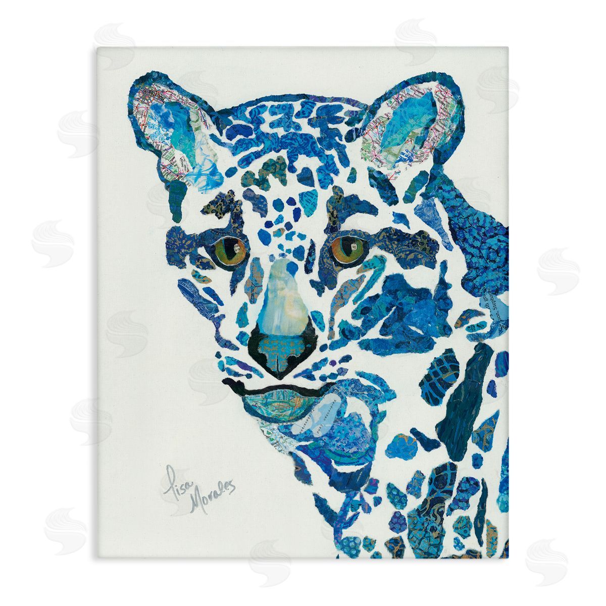 Lisa Morales Clouded Leopard d Blue Patterns Wildlife Animal Stretched Canvas Wall Art Print