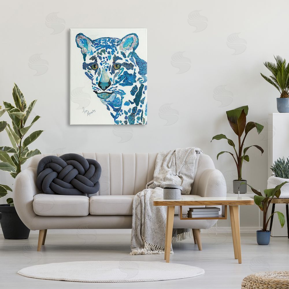 Lisa Morales Clouded Leopard d Blue Patterns Wildlife Animal Canvas Wall Art Print in Room