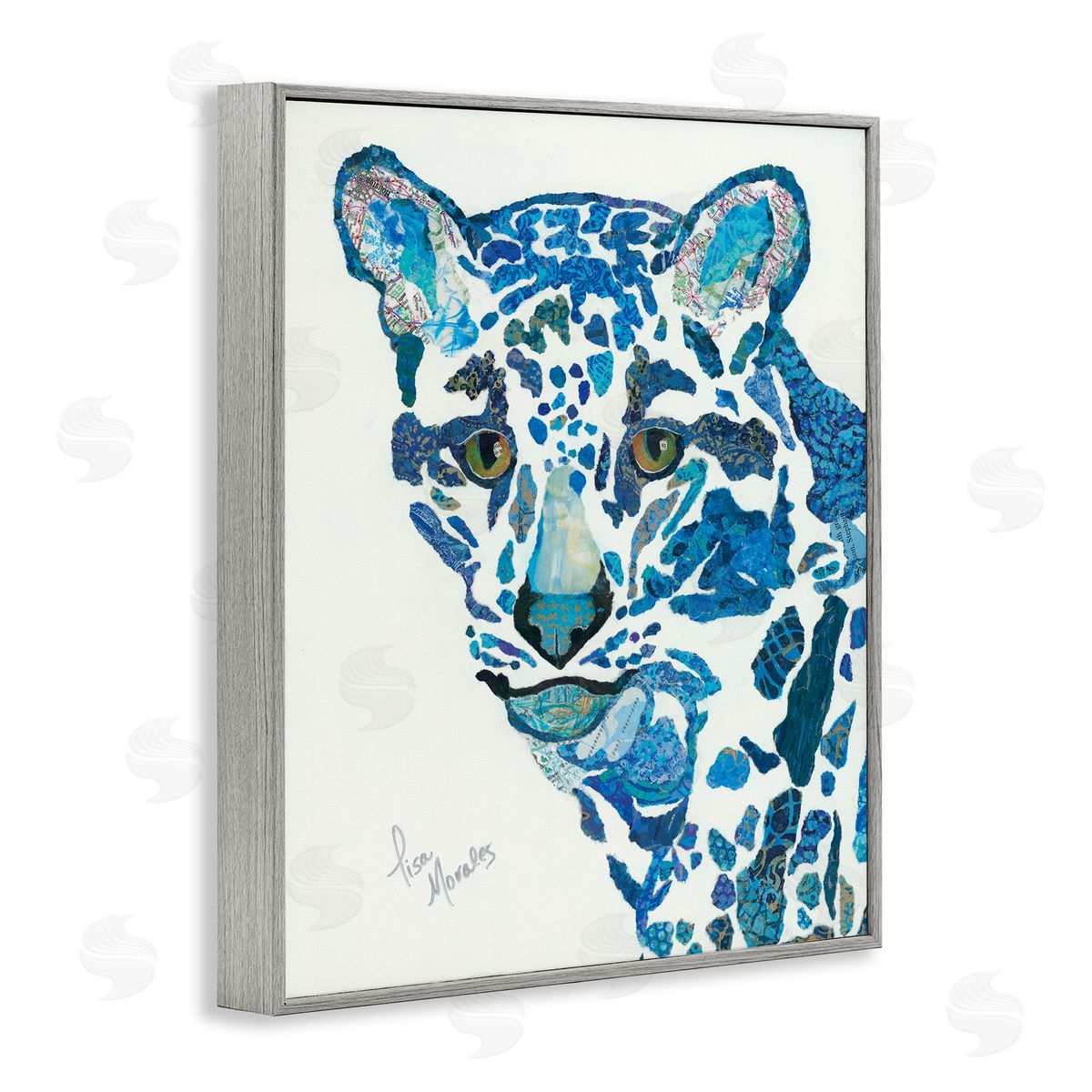 Lisa Morales Clouded Leopard d Blue Patterns Wildlife Animal Gray Framed Giclee Wall Art Print