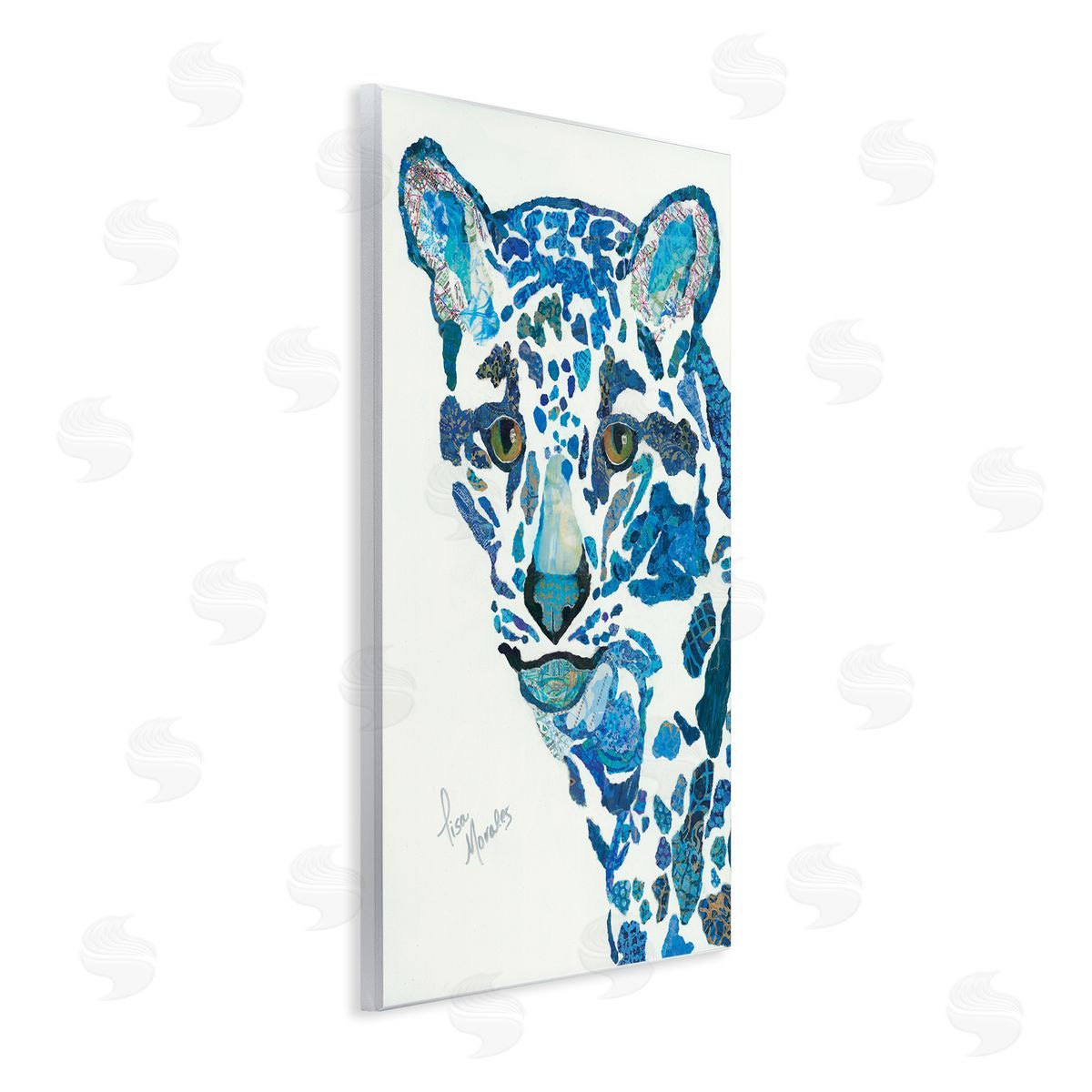 Lisa Morales Clouded Leopard d Blue Patterns Wildlife Animal Wall Plaque Art Print