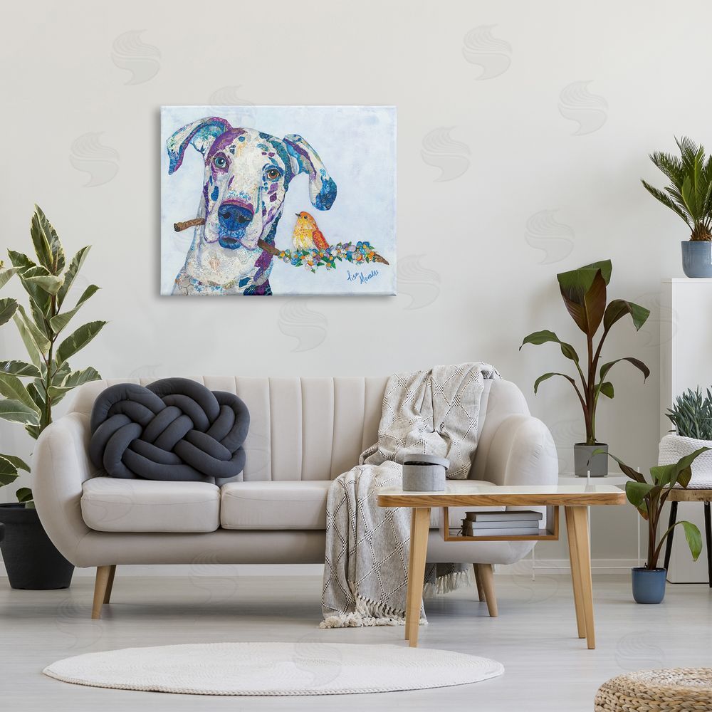 Lisa Morales Dane & Songbird Perched Branch Floral Dog  Canvas Wall Art Print in Room