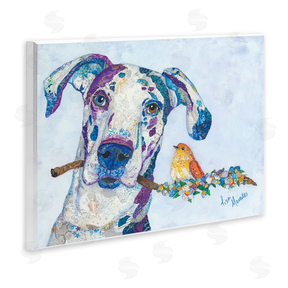 Lisa Morales Dane & Songbird Perched Branch Floral Dog  Wall Plaque Art Print