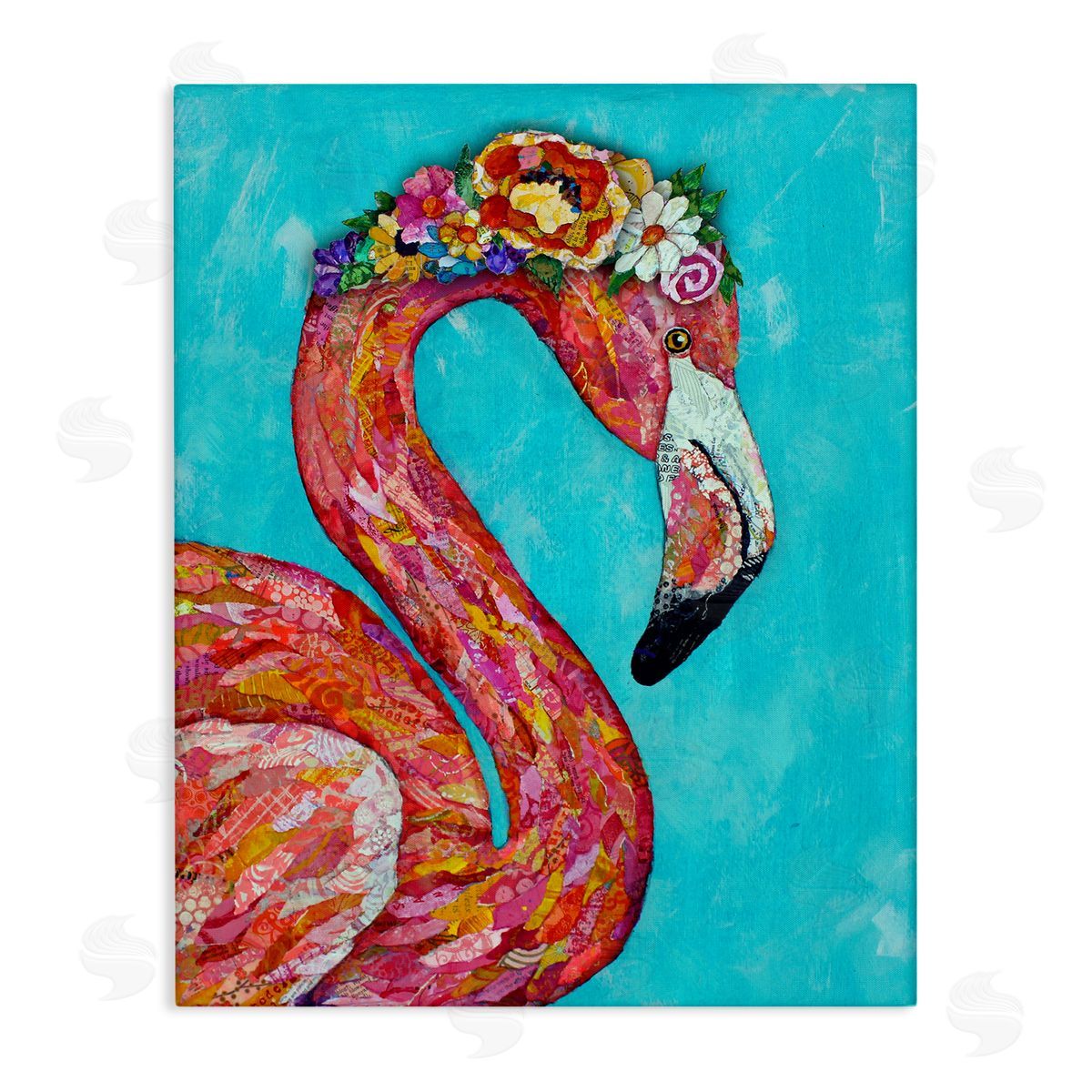 Lisa Morales Floral Flamingo Bird Bold Saturated Blossoms  Stretched Canvas Wall Art Print