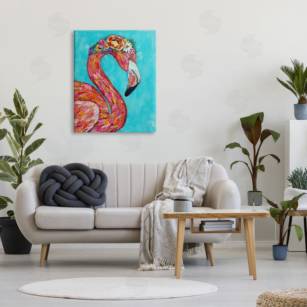 Lisa Morales Floral Flamingo Bird Bold Saturated Blossoms  Canvas Wall Art Print in Room
