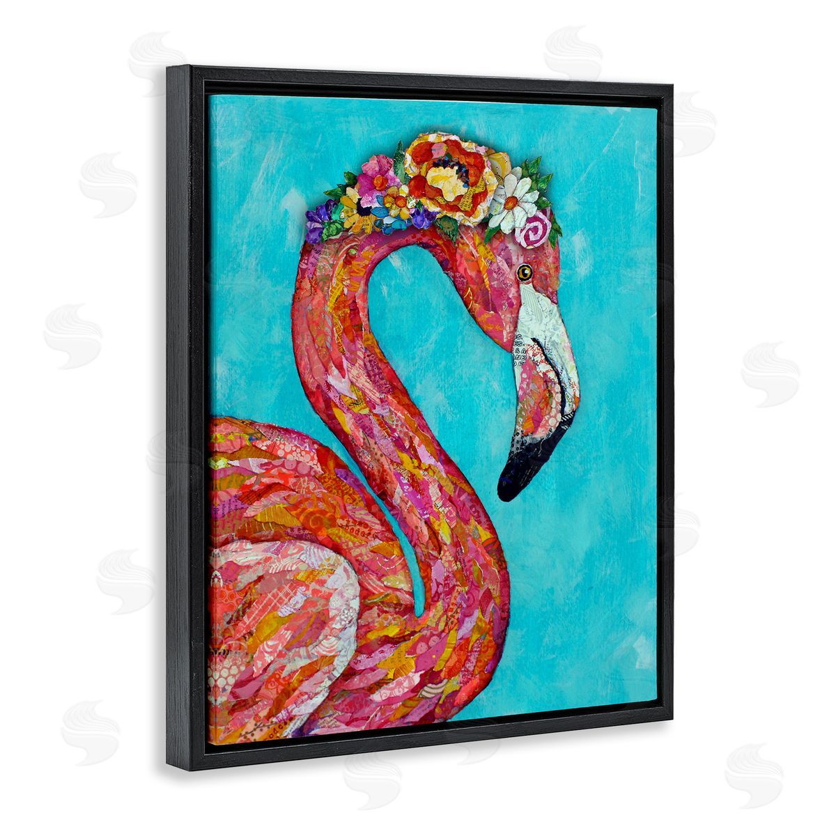 Lisa Morales Floral Flamingo Bird Bold Saturated Blossoms  Black Floating Frame Canvas Wall Art Print