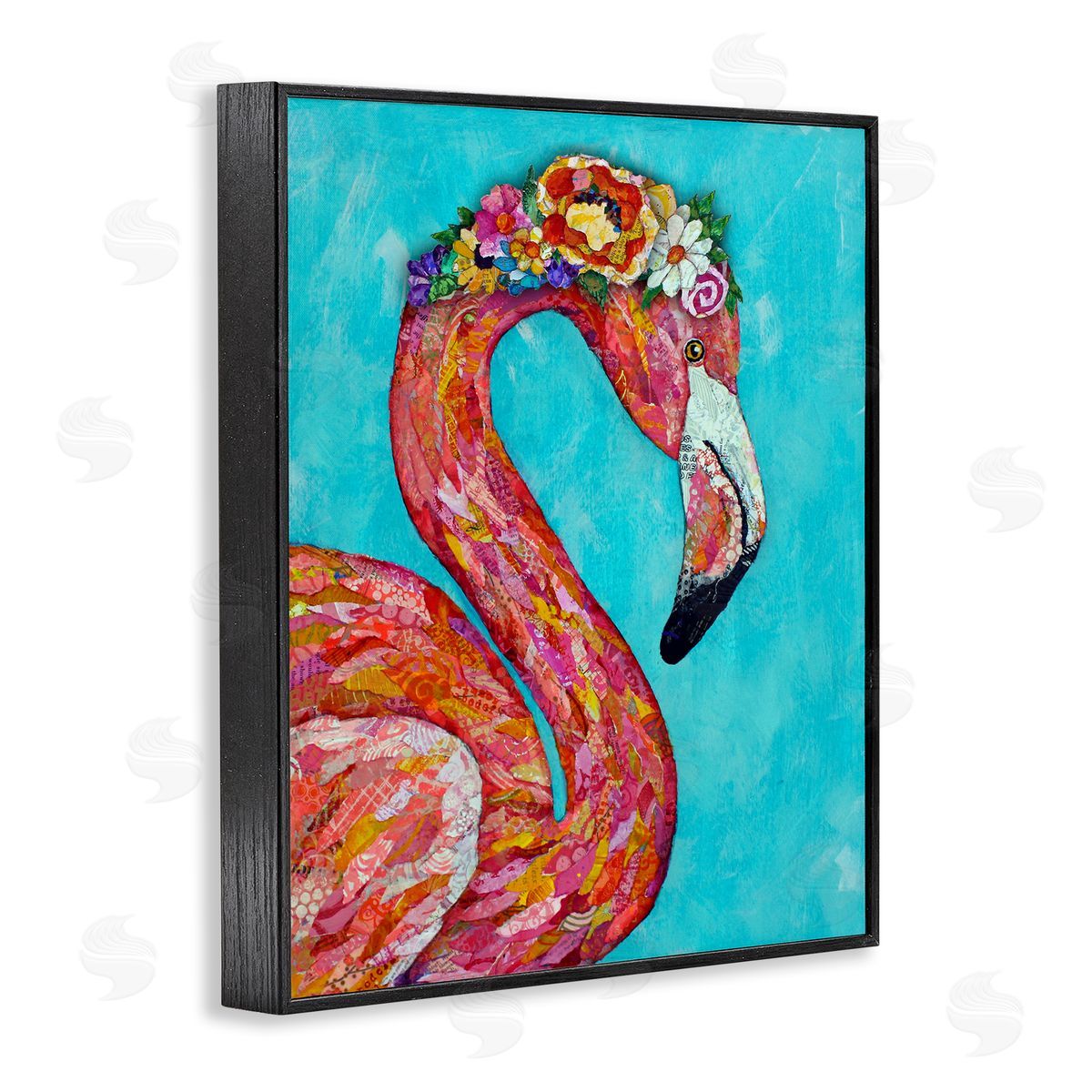 Lisa Morales Floral Flamingo Bird Bold Saturated Blossoms  Black Framed Giclee Wall Art Print