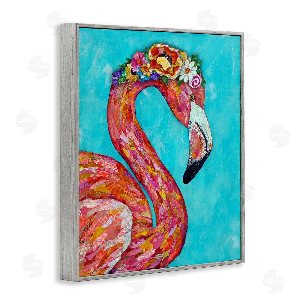 Lisa Morales Floral Flamingo Bird Bold Saturated Blossoms  Gray Framed Giclee Wall Art Print
