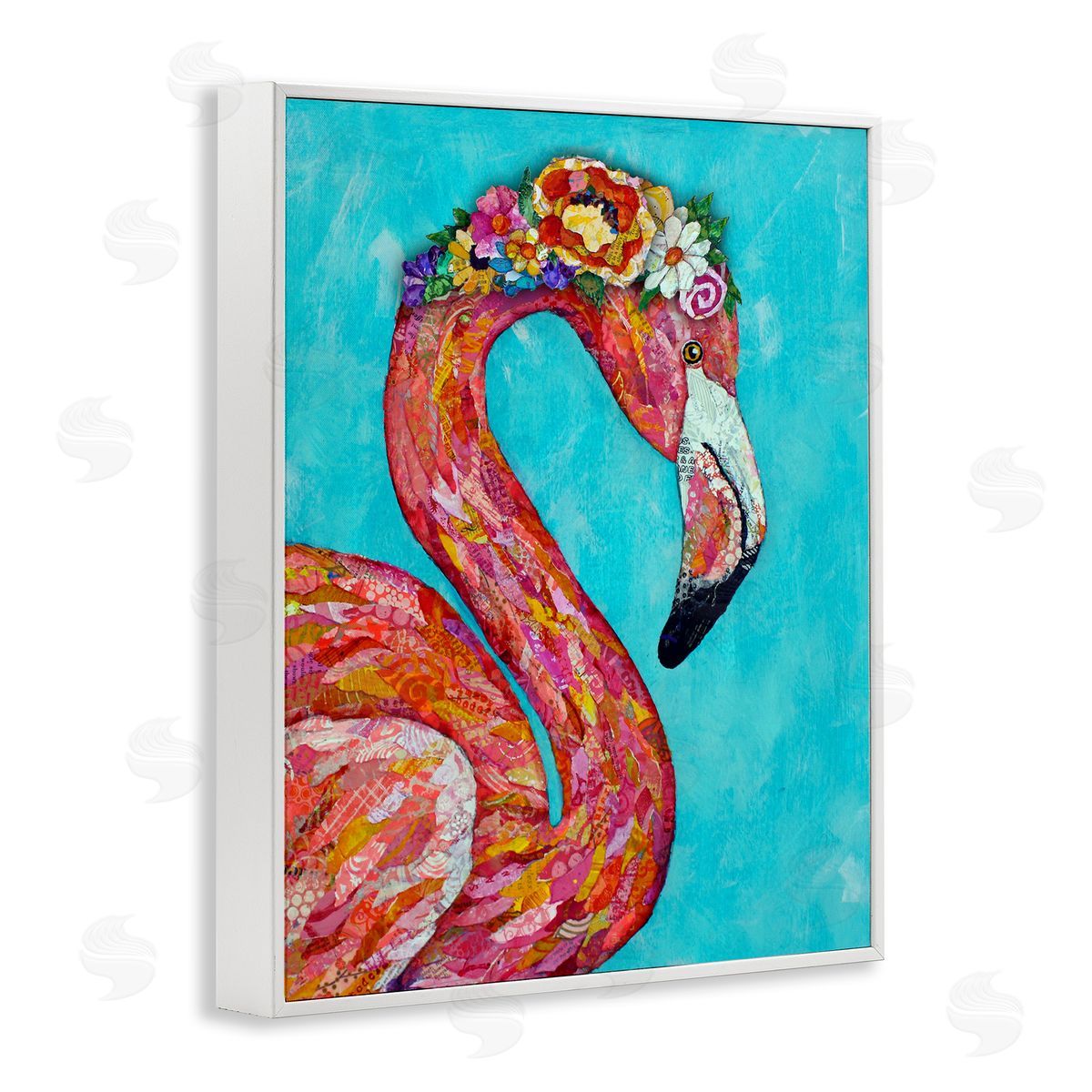 Lisa Morales Floral Flamingo Bird Bold Saturated Blossoms  White Framed Giclee Wall Art Print