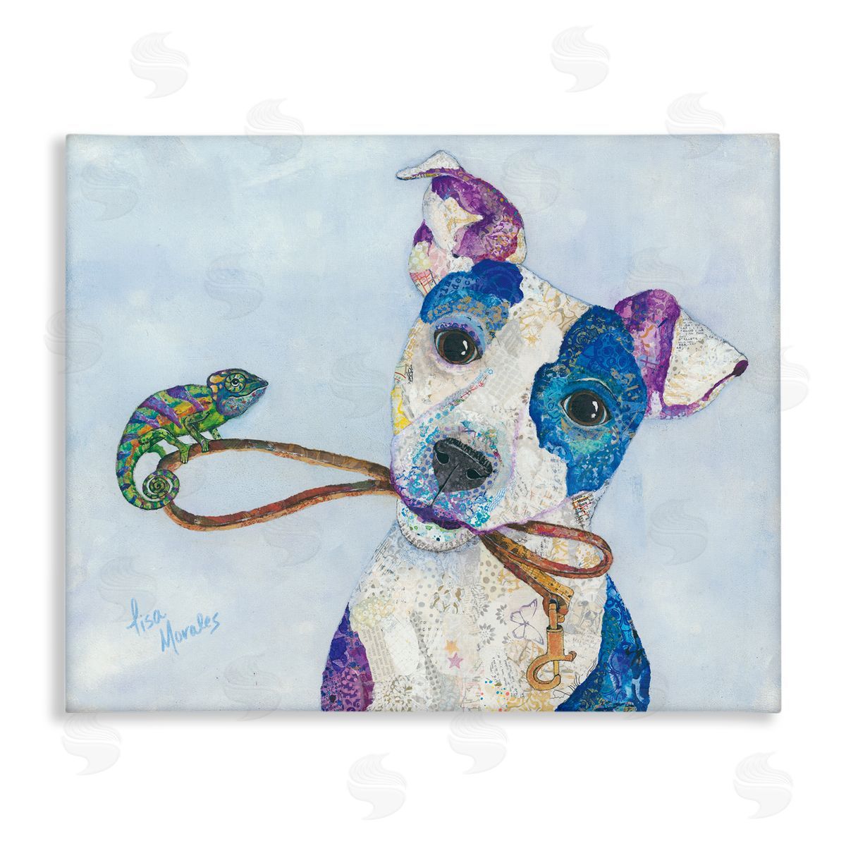Lisa Morales Jack & Chameleon Smiling Dog Portrait  Stretched Canvas Wall Art Print