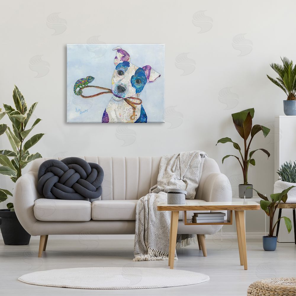 Lisa Morales Jack & Chameleon Smiling Dog Portrait  Canvas Wall Art Print in Room