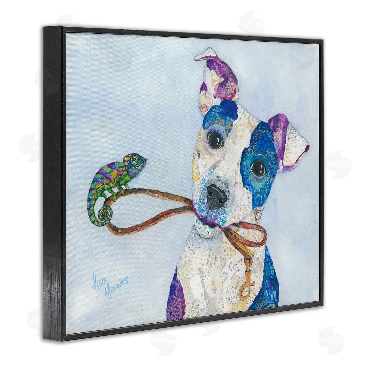 Lisa Morales Jack & Chameleon Smiling Dog Portrait  Black Framed Giclee Wall Art Print