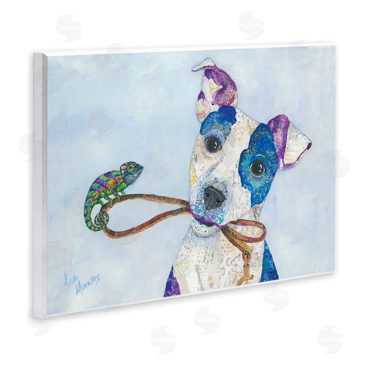 Lisa Morales Jack & Chameleon Smiling Dog Portrait  Wall Plaque Art Print