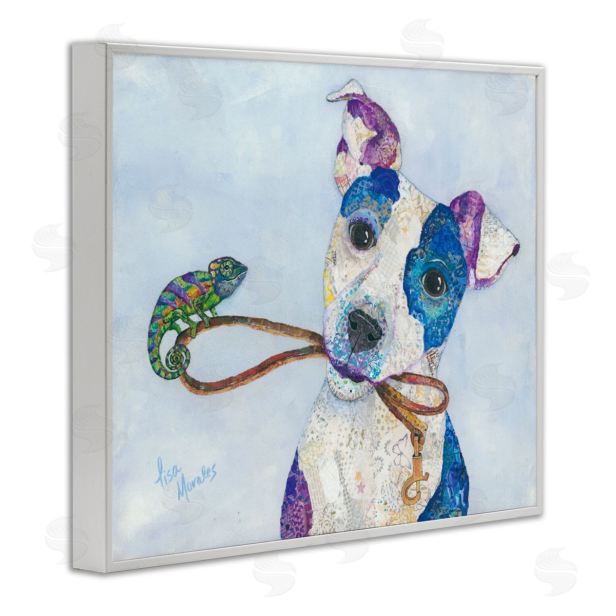 Lisa Morales Jack & Chameleon Smiling Dog Portrait  White Framed Giclee Wall Art Print