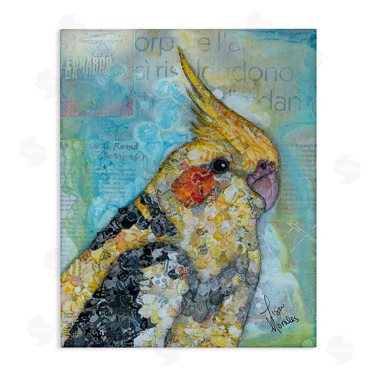 Lisa Morales Jolly Cockatiel Bird Assorted Layered Animal  Stretched Canvas Wall Art Print