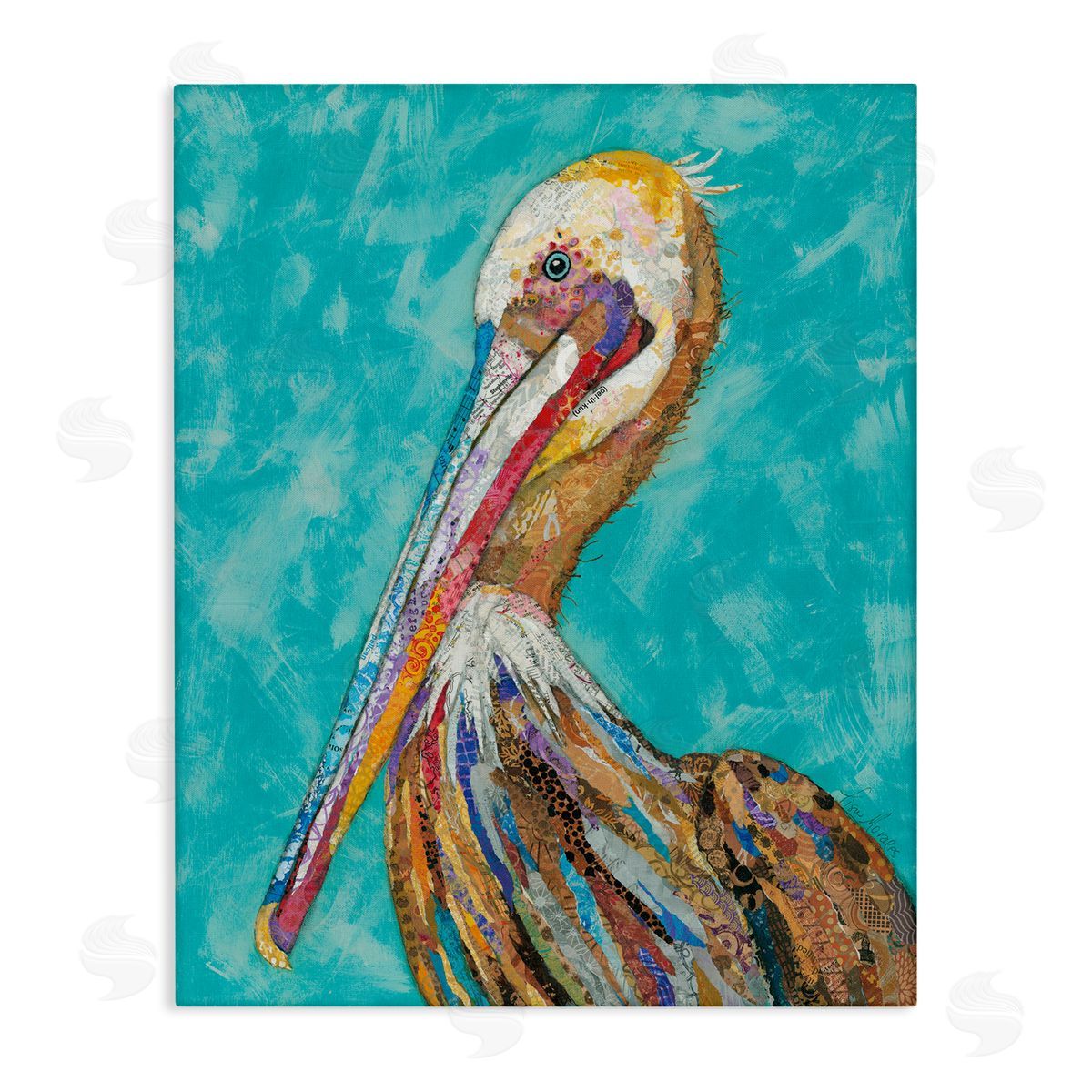 Lisa Morales Bold Pelican Bird Varied Pattern Stripes Stretched Canvas Wall Art Print