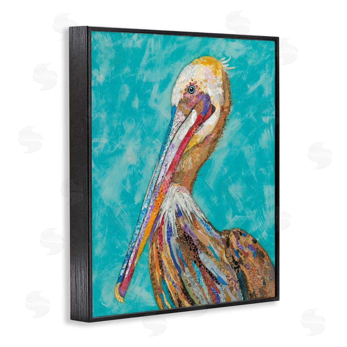 Lisa Morales Bold Pelican Bird Varied Pattern Stripes Black Framed Giclee Wall Art Print