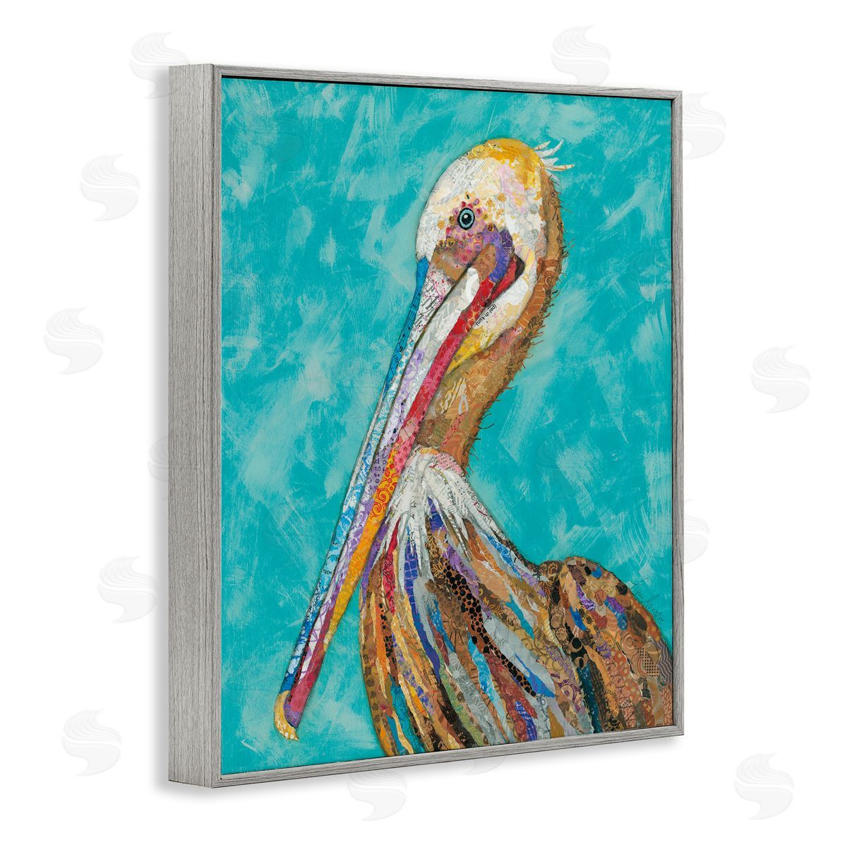 Lisa Morales Bold Pelican Bird Varied Pattern Stripes Gray Framed Giclee Wall Art Print