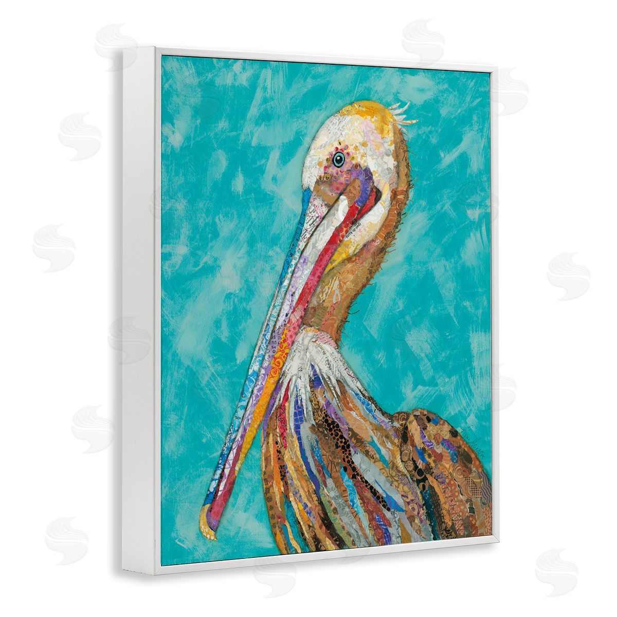 Lisa Morales Bold Pelican Bird Varied Pattern Stripes White Framed Giclee Wall Art Print