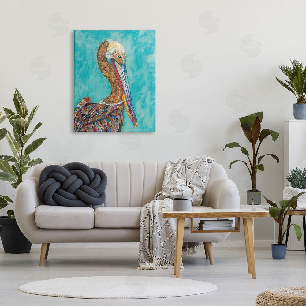 Lisa Morales Beautiful Pelican Bird Vivid d Patterns Canvas Wall Art Print in Room
