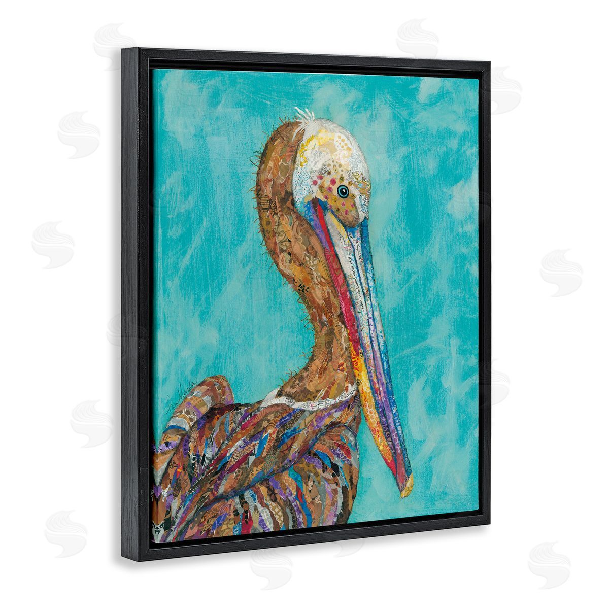 Lisa Morales Beautiful Pelican Bird Vivid d Patterns Black Floating Frame Canvas Wall Art Print