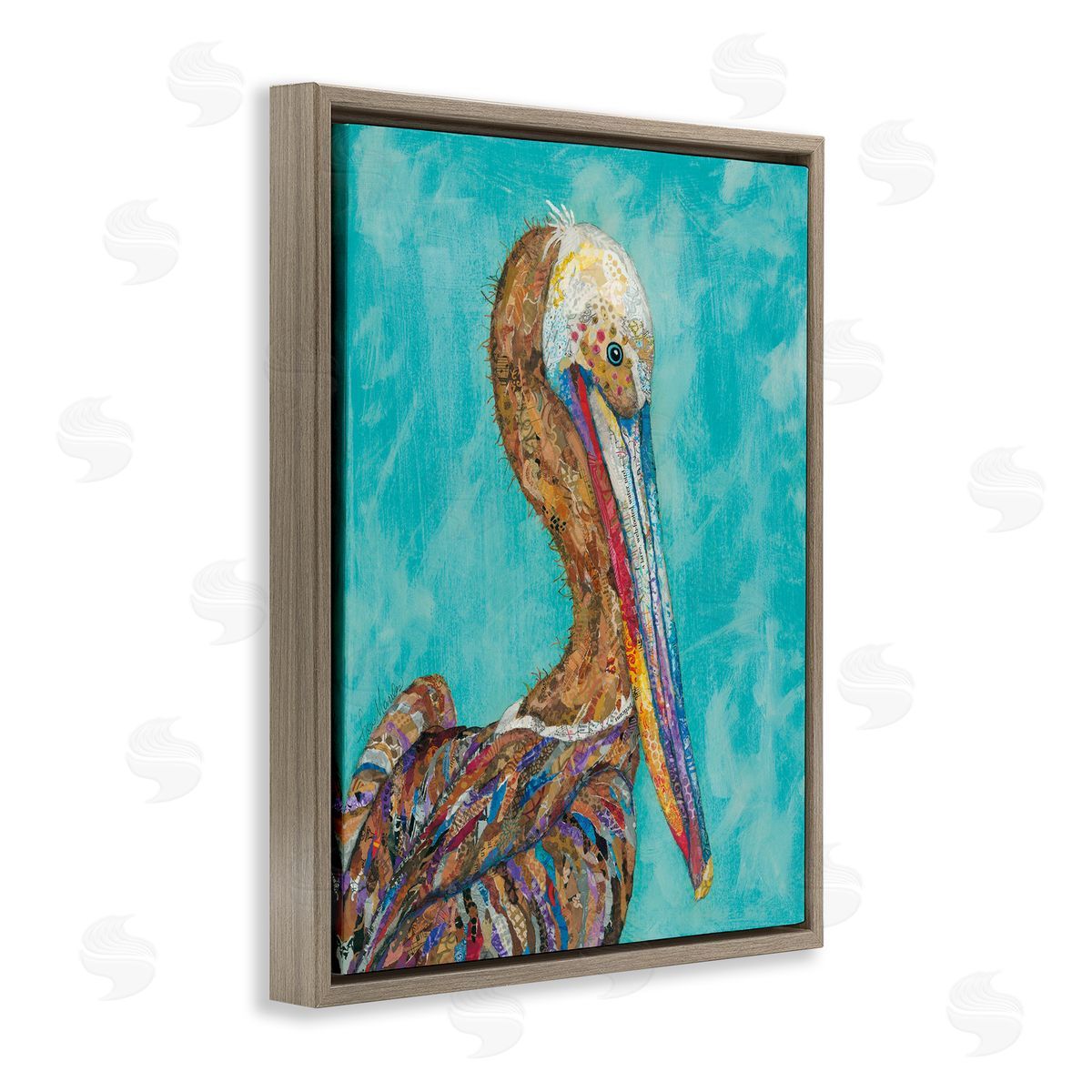 Lisa Morales Beautiful Pelican Bird Vivid d Patterns Brown Floating Frame Canvas Wall Art Print