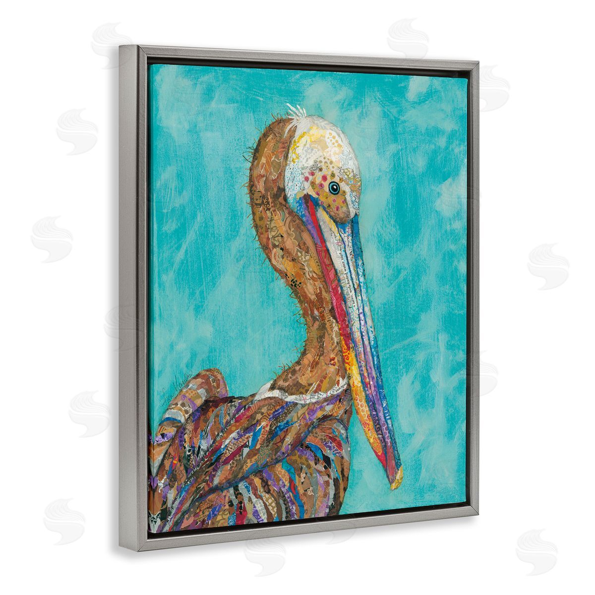 Lisa Morales Beautiful Pelican Bird Vivid d Patterns Gray Floating Frame Canvas Wall Art Print