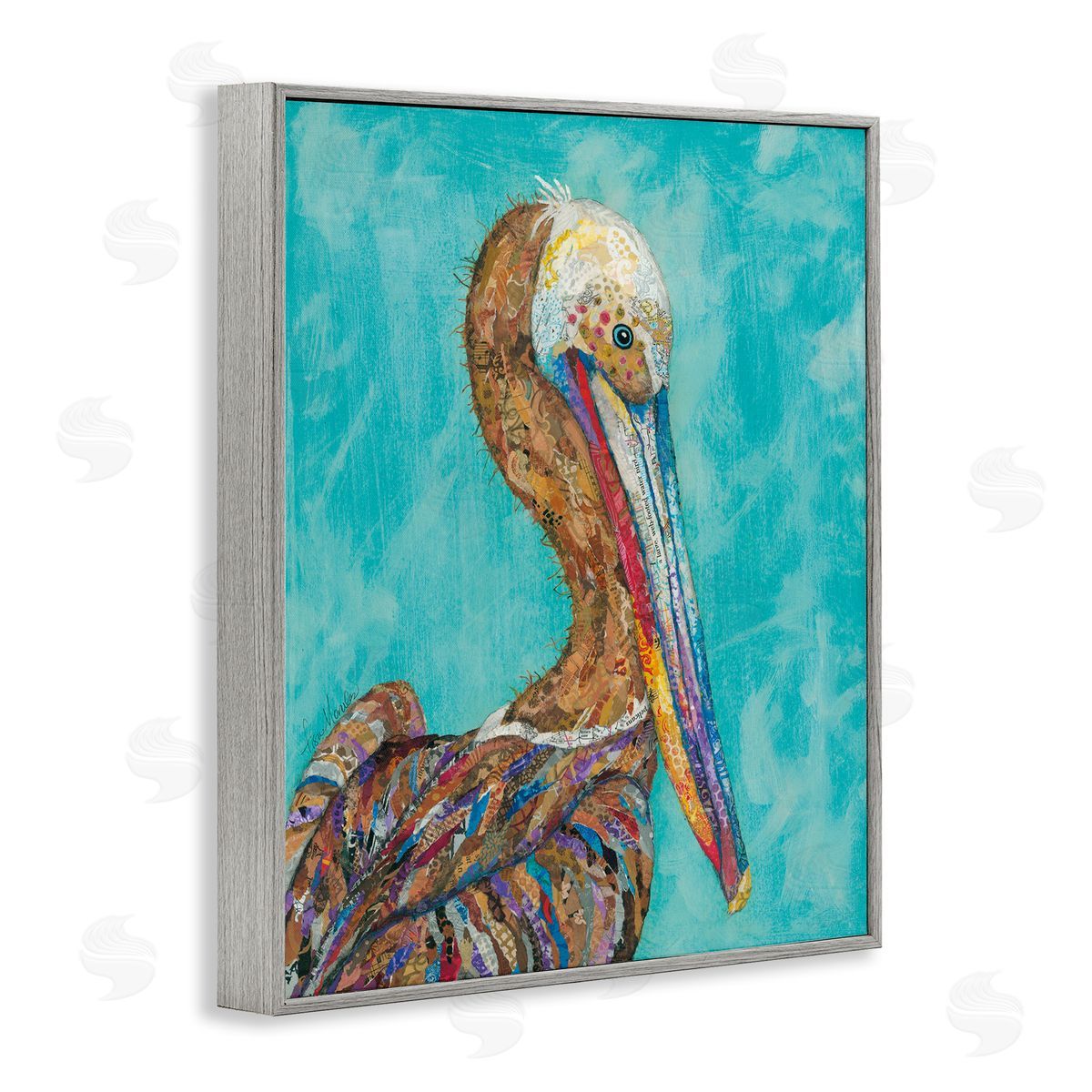 Lisa Morales Beautiful Pelican Bird Vivid d Patterns Gray Framed Giclee Wall Art Print
