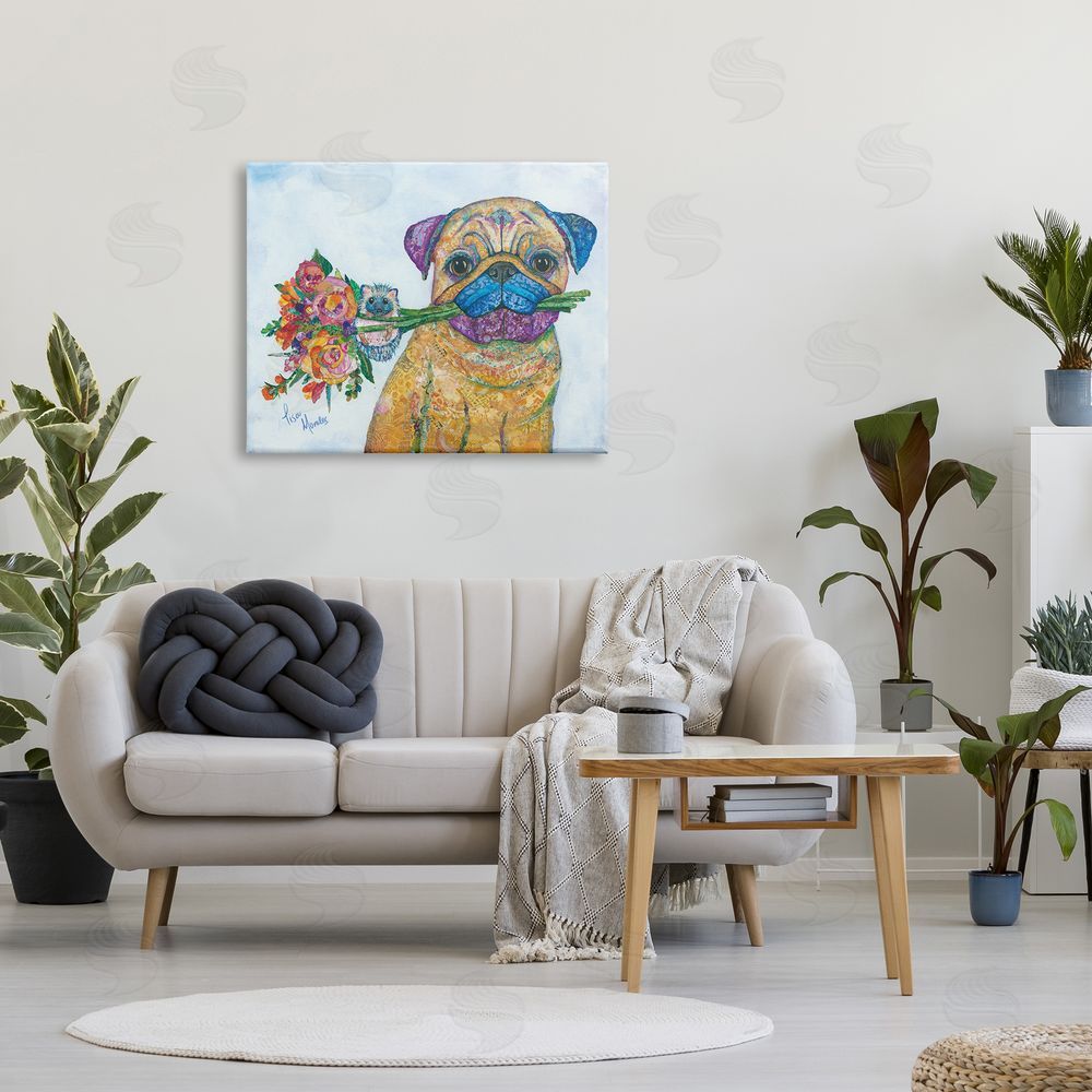 Lisa Morales Pug & Hedgehog Layered Paisley Patterns Animals  Canvas Wall Art Print in Room
