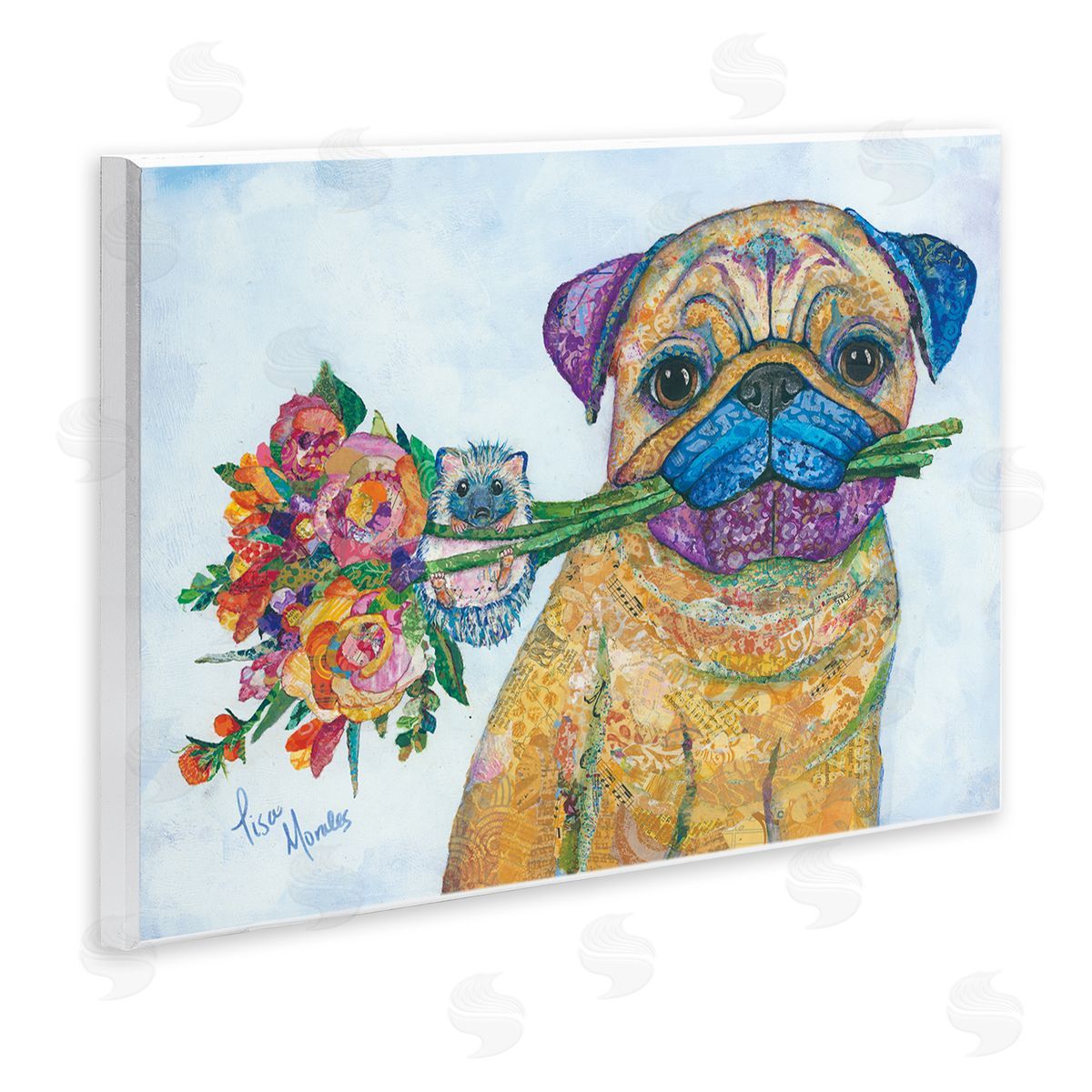 Lisa Morales Pug & Hedgehog Layered Paisley Patterns Animals  Wall Plaque Art Print