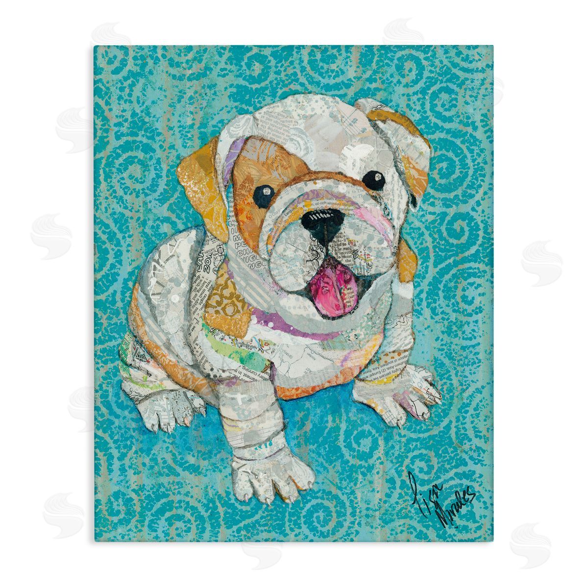 Lisa Morales Puppy Dog Swirl Pattern Mixed Ephemera  Stretched Canvas Wall Art Print