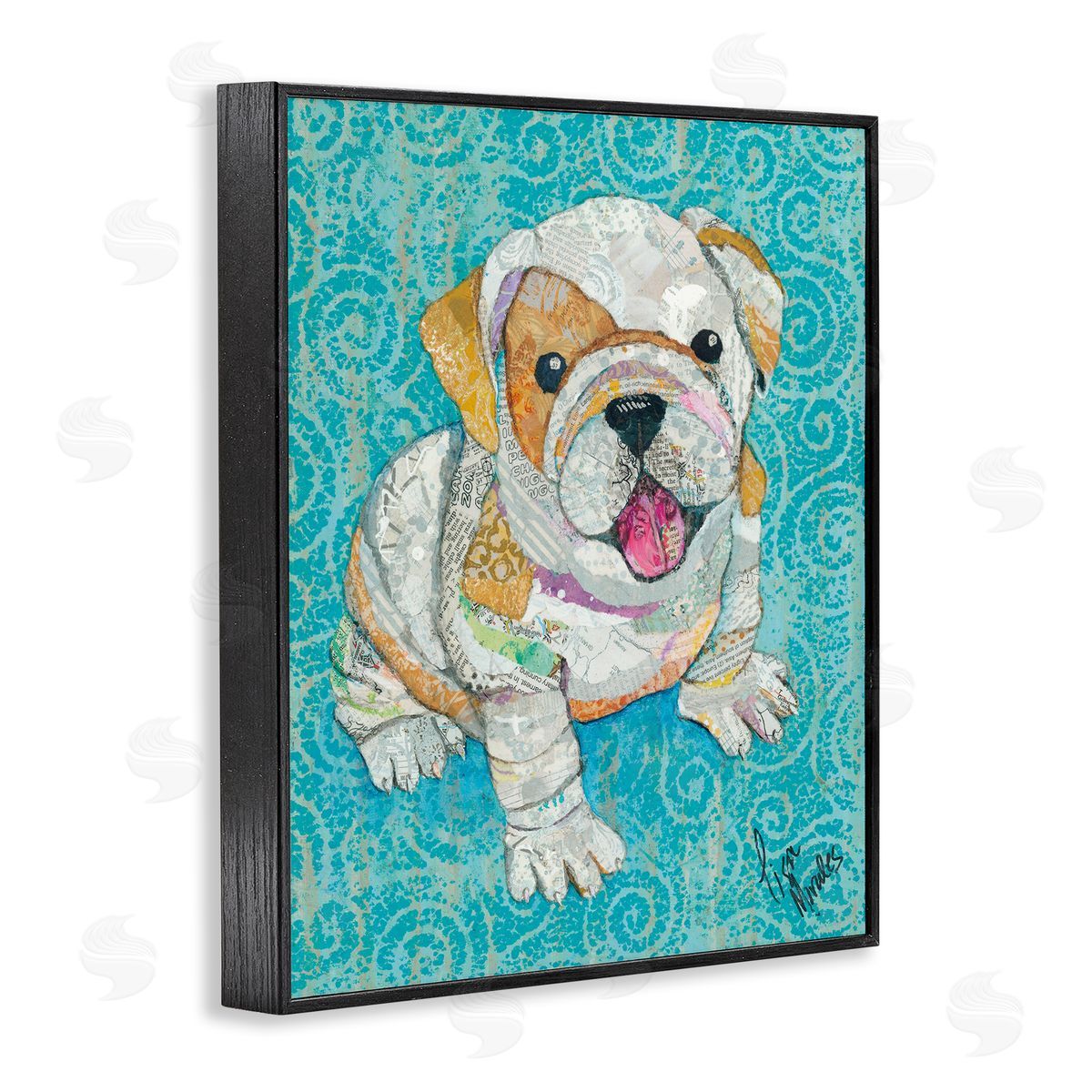 Lisa Morales Puppy Dog Swirl Pattern Mixed Ephemera  Black Framed Giclee Wall Art Print