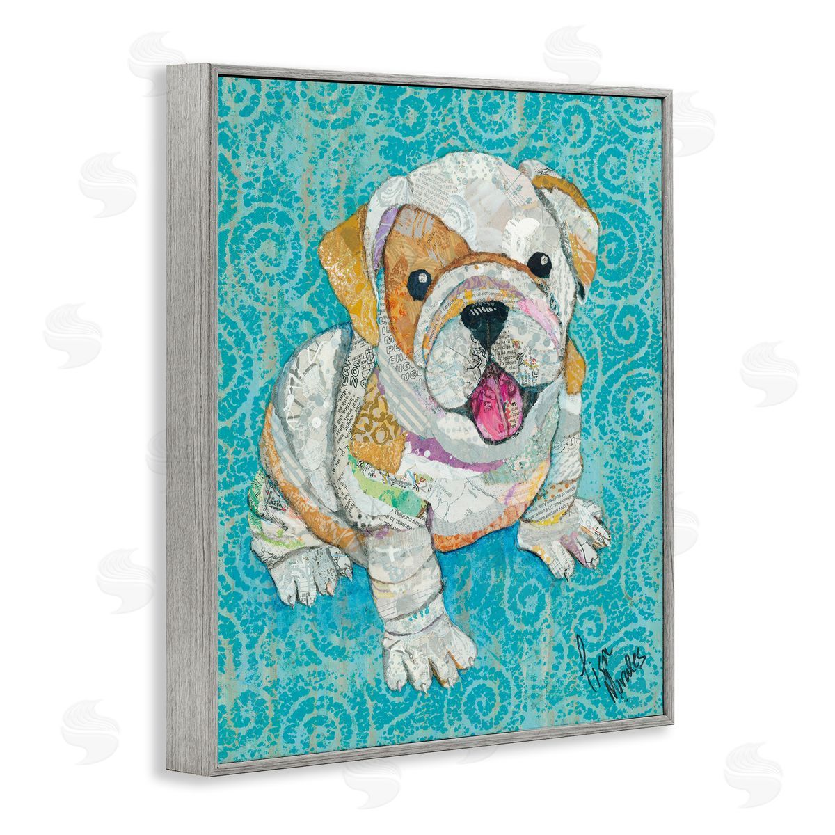 Lisa Morales Puppy Dog Swirl Pattern Mixed Ephemera  Gray Framed Giclee Wall Art Print