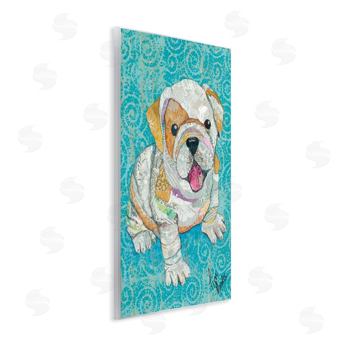 Lisa Morales Puppy Dog Swirl Pattern Mixed Ephemera  Wall Plaque Art Print